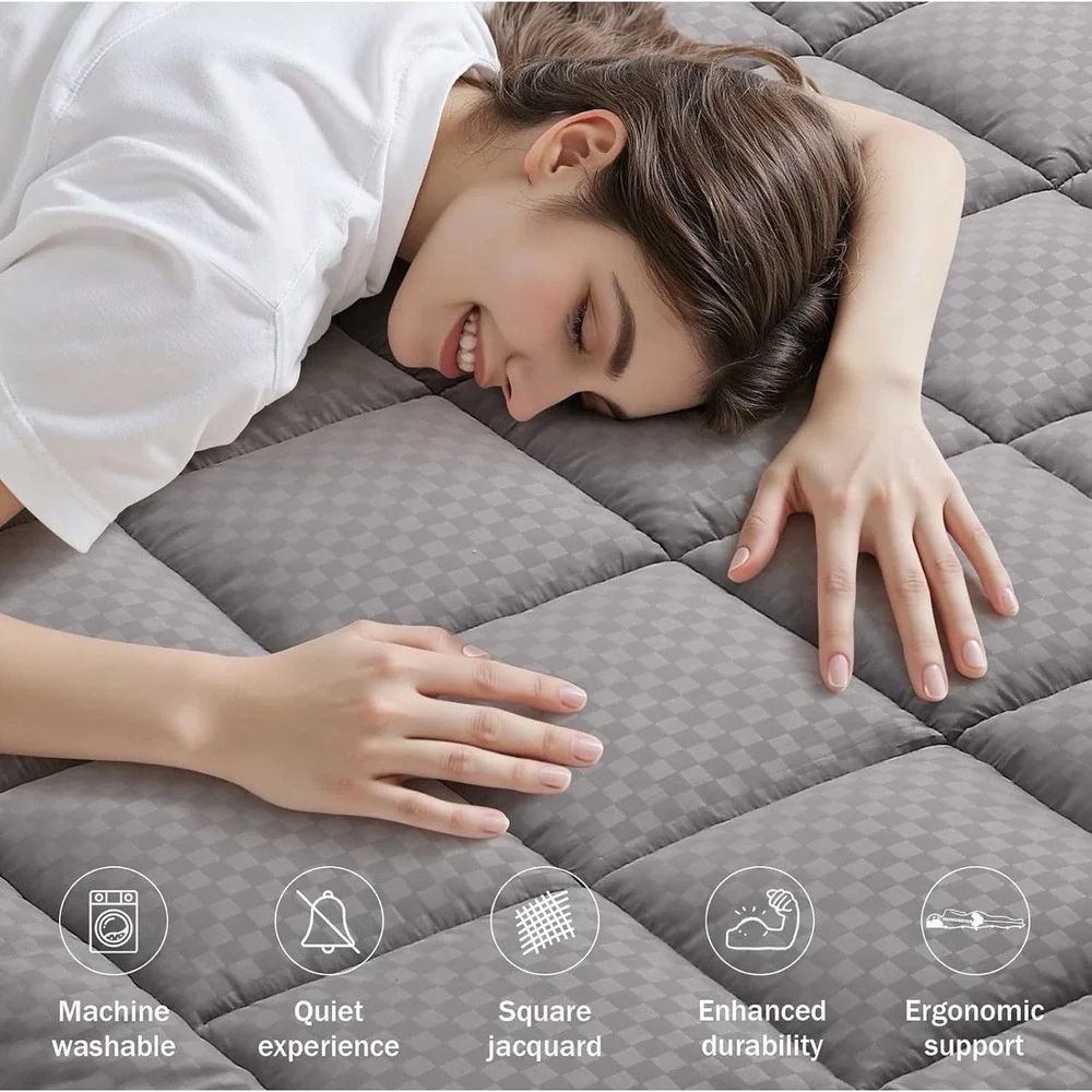 Olanly Twin Quilted Fitted Mattress Pad Down Alternative Fill Light Grey